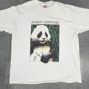 1990s vintage Human I Tees Human-I-Tees Hanes panda bear bearly surviving